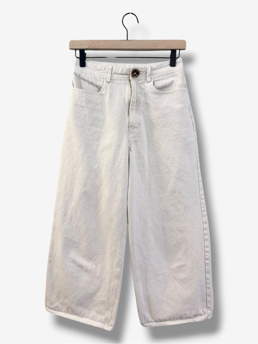 LAUDE the Label High Rise Jeans Bone Cotton Wide Leg Cropped Pants Size 4